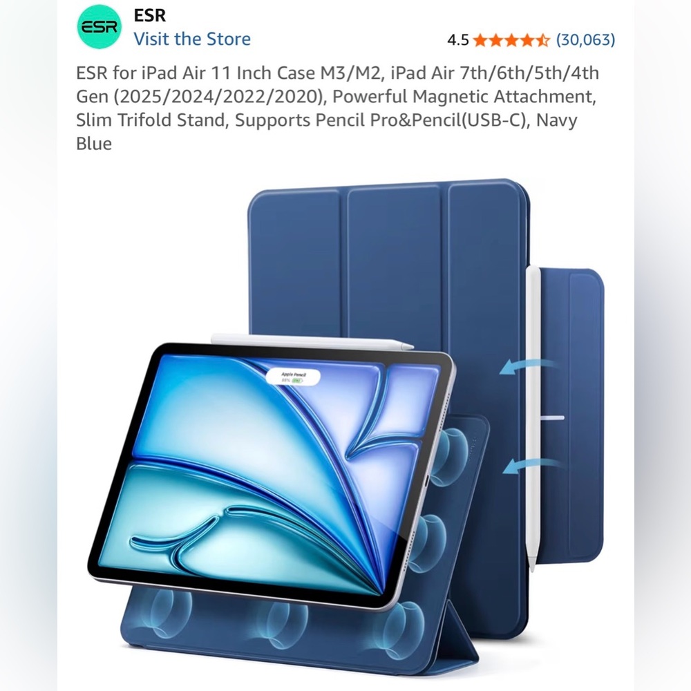 ESR Navy Blue Magnetic iPad Air 11 Inch Case